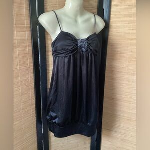 Vintage Y2K Wet Seal Bubble Mini Dress Sz L black beaded baby doll